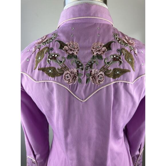 Scully Floral Embroidered Snap Front Cowgirl Shirt Western Top Women's Medium - Picture 10 of 16